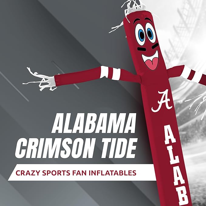 NCAA Alabama Crimson Tide Football Wacky Waving Inflatable Tube Guy with LED Lights & Built-in Blower - 6" x 36" x 96" Inflatable Tube Man Crazy Sports Fan Outdoor Party Decoration