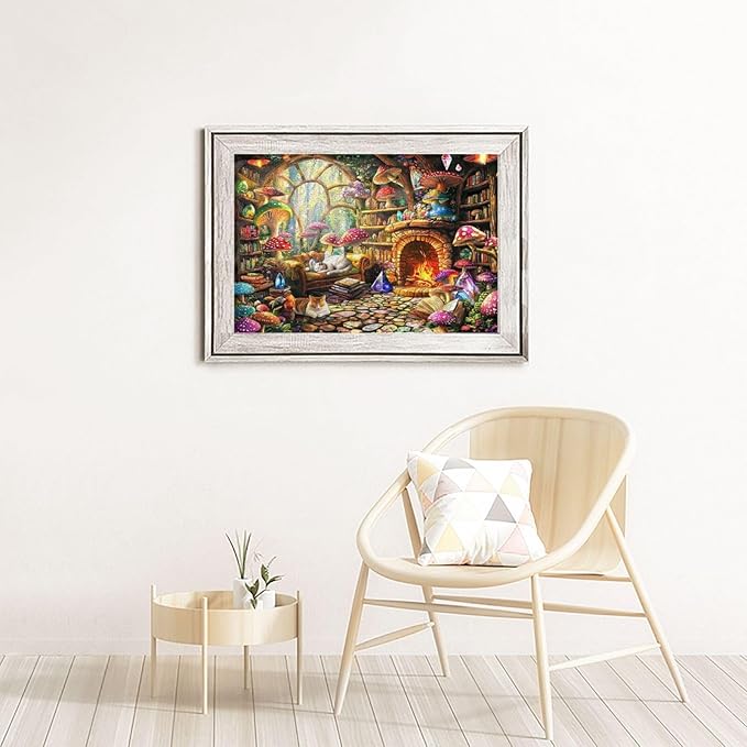 Mushroom Cottage Jigsaw Puzzles for Adults 1000 Pieces Magical Forest Treehouse Scene Puzzles Challenging Puzzle Games for Night