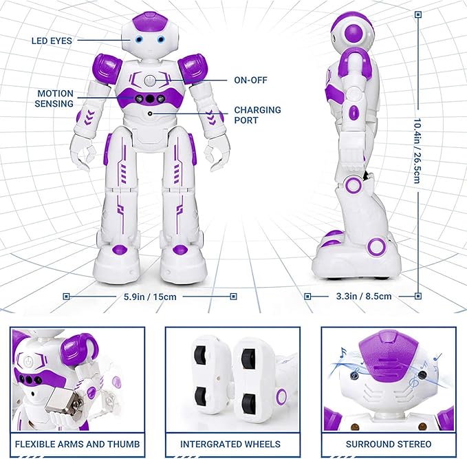 KingsDragon RC Robot Toys for Kids, Gesture & Sensing Programmable Remote Control Smart Robot for Age 3 4 5 6 7 8 Year Old Boys Girls Birthday Gift Present,Purple