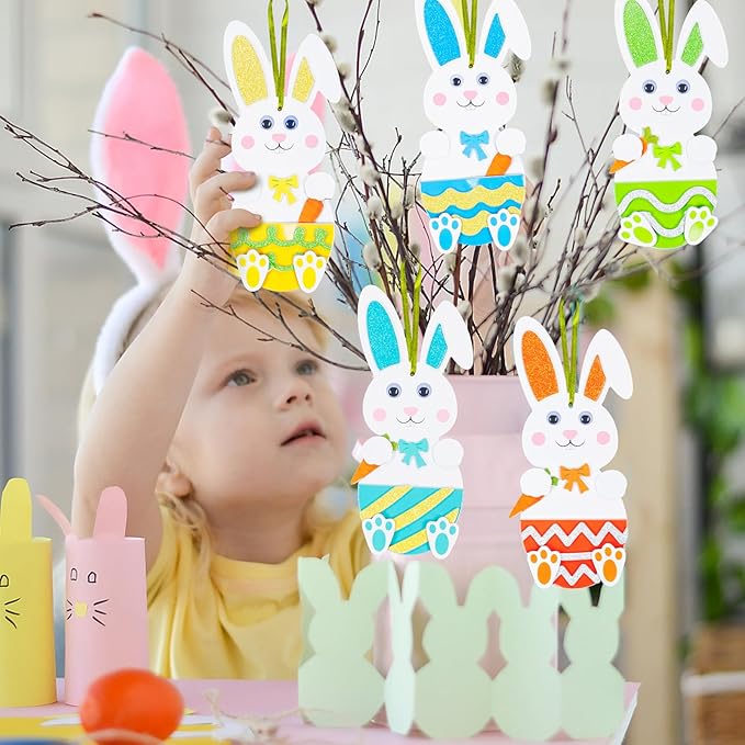 Fennoral 12 Pack Bunny Craft for Kids Make You Own Rabbit Foam Stickers Ornament DIY Easter Arts and Crafts for Party Decoration Easter Gifts