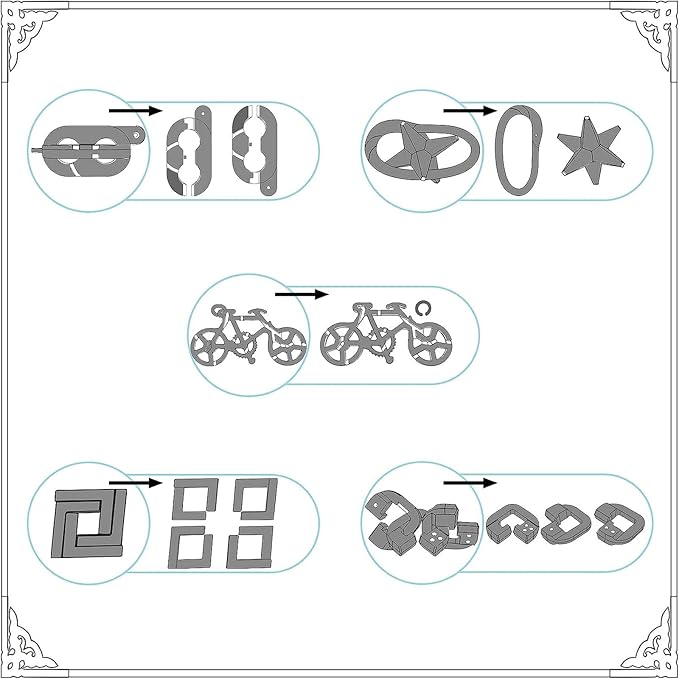 5 Pcs Metal Puzzles 3D Brain Teaser Puzzles for Adults Teens, Highly Difficult Metal Brain Puzzles, IQ Logic Test Disentanglement Game for Classroom Party Mind Challenge School Supplies(Key Puzzle)