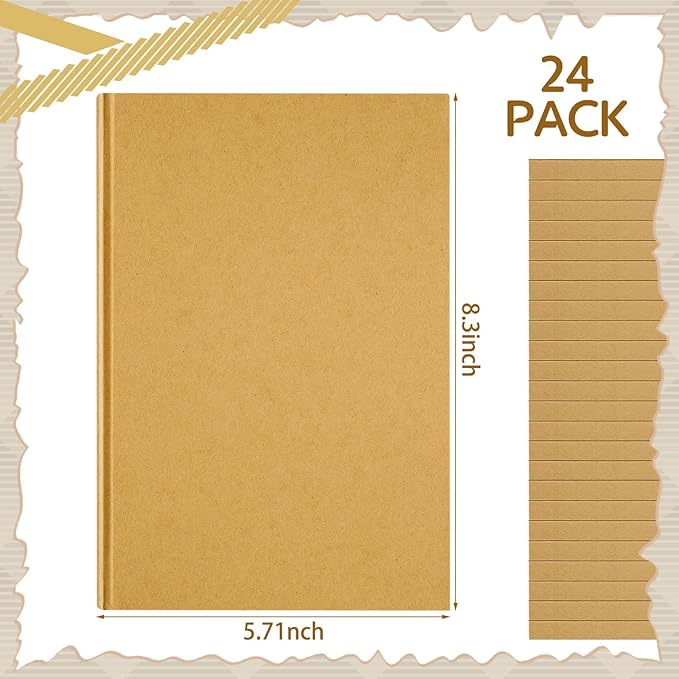 Henoyso 24 Pcs A5 Blank Notebooks Journals Bulk 100 Sheets/200 Pages Unlined Craft Notebooks Kraft Sketchbooks Hardcover for Writing Drawing for Gifts Students School Office, 8.3 x 5.7 in (Brown)