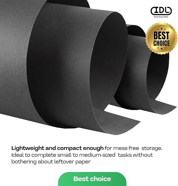 Black Paper Roll 24" x 1200" (100 feet) - USA-Made 50lb Thick Kraft Paper for Packing, Moving, Shipping, Wrapping, Crafts, Arts, Birthday Party - 100% Recycled Gift Wrap Material by IDL Packaging