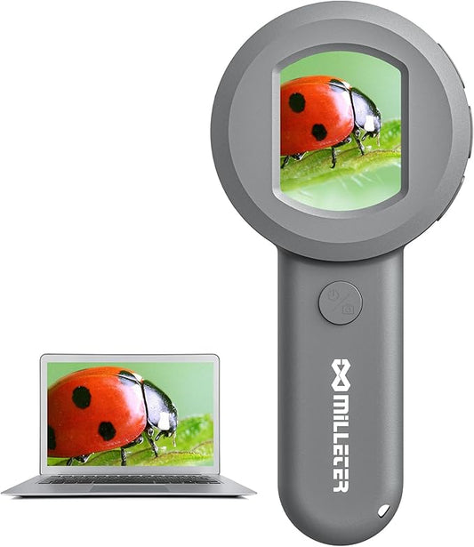 Microscope for Kids, Pocket Microscope for Toddlers, Adults Portable 100X Illuminated Jewelers Loupe, Handheld Coin Magnifier for Collectors, Educational Science Kit Toys with 8GB SD Card, Ages 3+