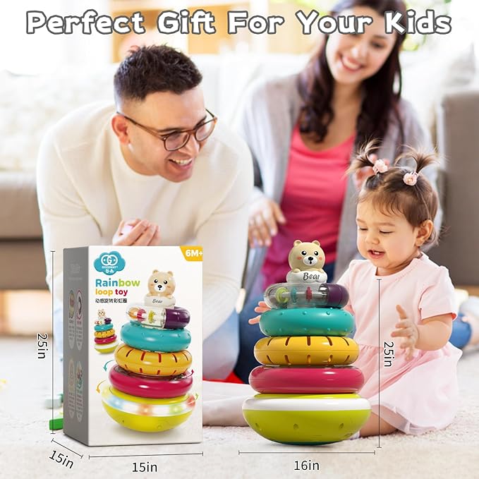 Baby Stacking Rings with Sound, Stacking Toys for Toddlers 1-3, Montessori Toys for Babies 6-12 Months, Rotatable with Light