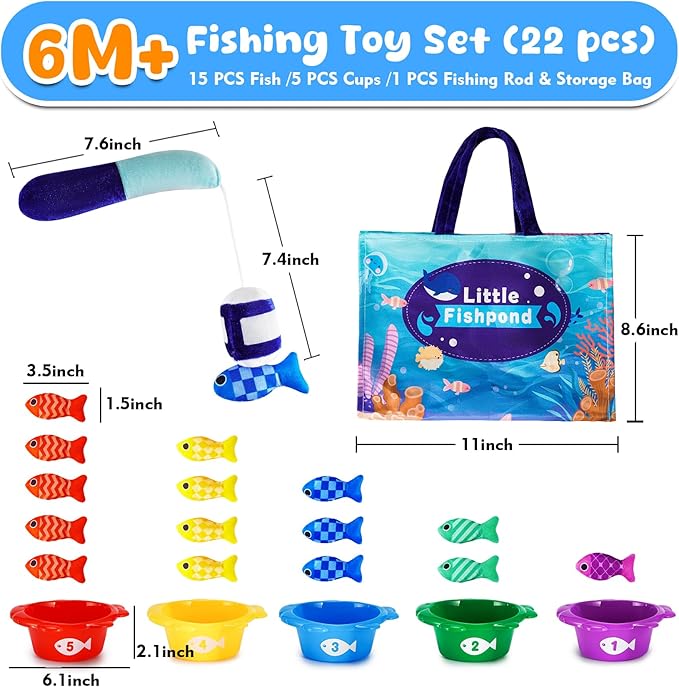 Fish Montessori Toys Gift for Baby 1 year Old 12-18 Months, 22 pcs Fishing Sorting Toy 1 2 Year Kids with Stacking Cups, Boy One Year Old Girls Easter Birthday Gift Toddler Toys for Aged 1 2