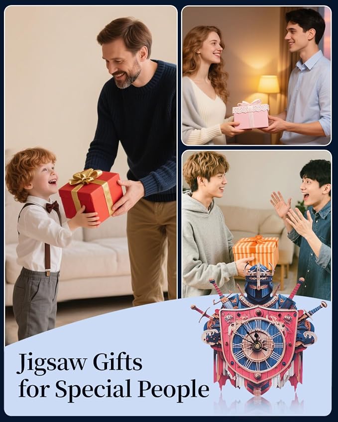 3D Wooden Puzzles for Adults, Knight Clock with Pendulum Model Kit, 3D Puzzles for Adults Room Home Decor DIY Wall Clock Kit, Holiday Birthday Christmas Day for Men Women Teens