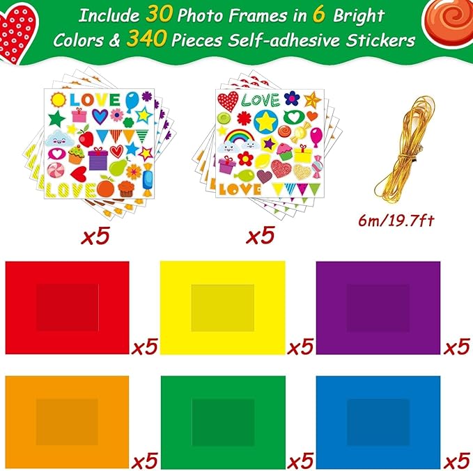 chiazllta 30 Packs Fall Crafts Picture Frame Paper Craft Kits for Kids DIY Picture Foam Frame Art Crafts Christmas Holiday Kindergarten Preschool School Classroom Activities Games