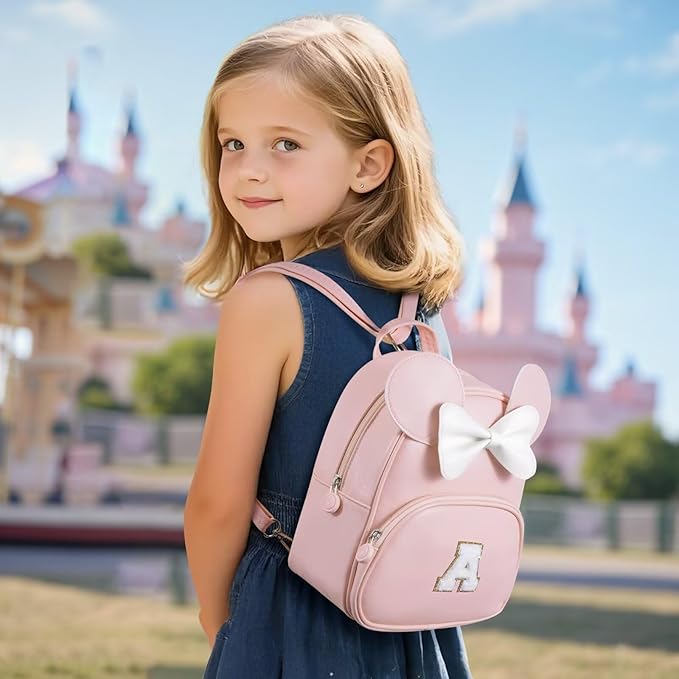 Backpack for Girls Kids Toddler, Bookbag for Teen Girl Kids Birthday Gifts, School Backpack for Girls with Cute Bow, Initial Pink P
