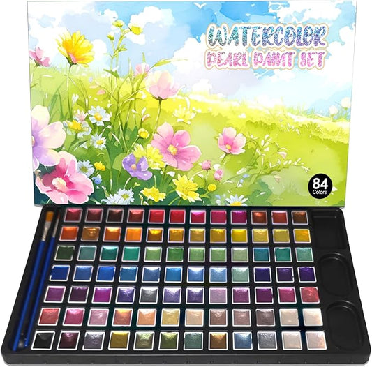 2ml Large Capacity Metallic Watercolor Paint Set, 36/60/84 Color Metallic/Pearlescent/Glitter/Color Shifting/Shimmer Water Color Paint for Adult Kids with 2 Paintbrushes