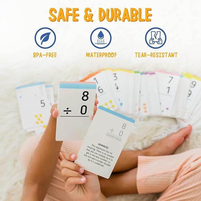 Merka 3rd Grade Division Flash Cards for Kids, Set of 169 Division Fraction Flash Cards, Classroom Use and Homeschool Supplies, Fraction Manipulatives