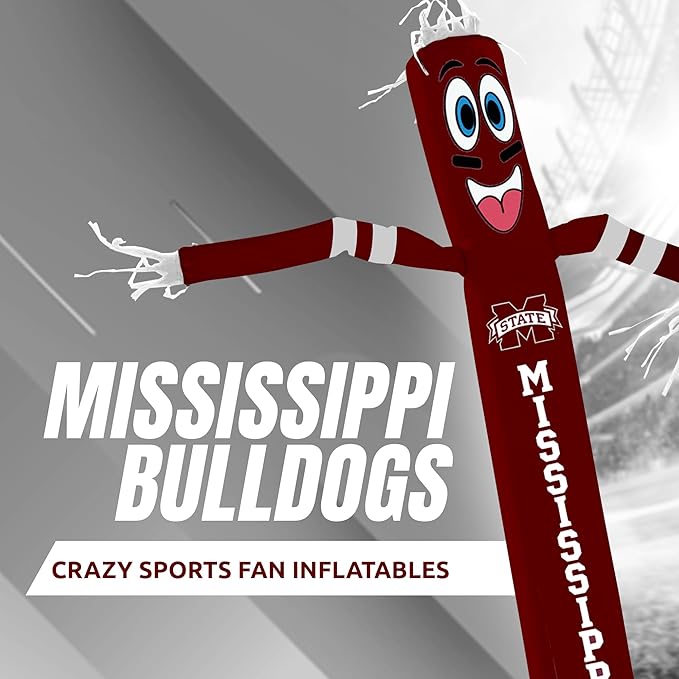 NCAA Mississippi State Football Wacky Waving Inflatable Tube Guy with LED Lights & Built-in Blower - 6" x 36" x 96" Inflatable Tube Man Crazy Sports Fan Outdoor Party Decoration