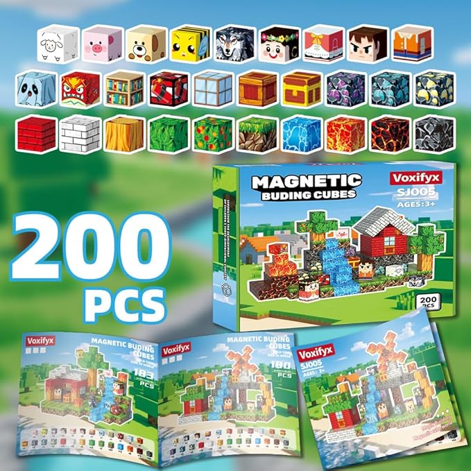 200pcs Magnetic Blocks, Magnetic Building Blocks Set, Kids Sensory Toy for Toddlers STEM Learning, Stacking Magnets for Kids,0.8" Large Size
