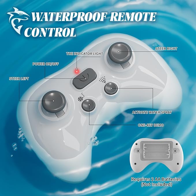 Waterproof Remote Control Electric Shark Water Toy with Spray, RC Swimming Pool Toy Auto Water-Sensing Activation for Pools, Lakes & Water Parks - Cool Santa Gift for Kids