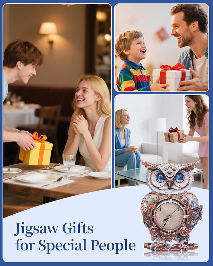 3D Wooden Puzzles for Adults, 3D Puzzle Owl Clock Kit (with Pendulum), Mechanical Owl 3D Puzzles for Adults Crafts for Adult Home Decor Clock Puzzle Gifts for Women Men