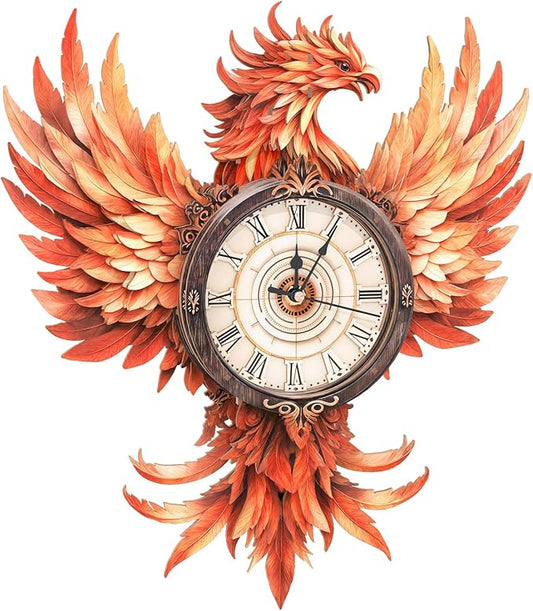 KAAYEE 3D Puzzle for Adult, Wooden Flame Phoenix Pendulum Clock Mechanical Model Kit, 33 PCS DIY Vintage Wall Clock Building Kit, Creative Craft Gift for Birthday Home Decor (Battery Not Included)