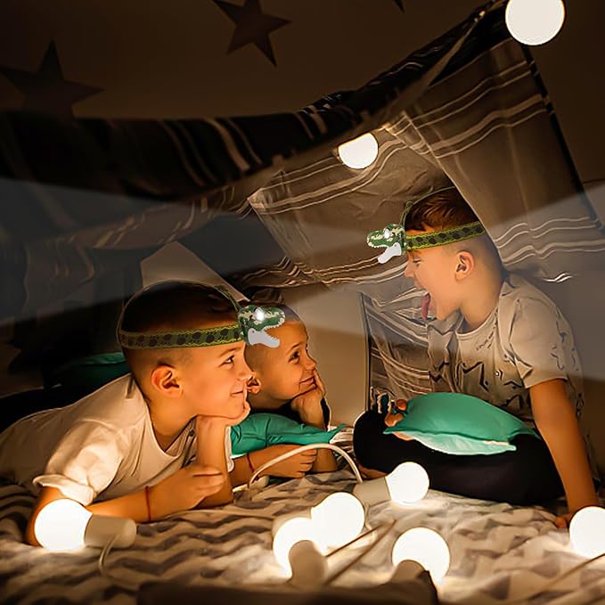Dinosaur Headlamp for Kids Flashlight T-Rex LED Headlights Outdoor Toys Camping Essentials Gift for Boys Girls ages 3 4 5 6 7 8 9 10+ Years Old Toddlers Birthday Easter Halloween Christamas toy