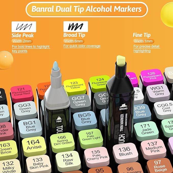 Banral Alcohol Markers Set, 180 Colors Dual Tip Alcohol Based Art Marker for Artists, Permanent Drawing Pens for Adult Coloring Sketching Illustration with Case and Holders