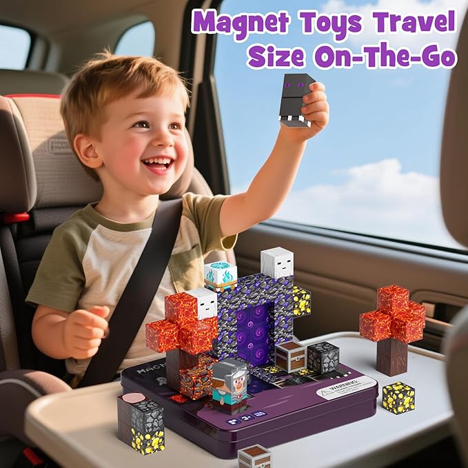 Halloween Magnetic Blocks, Magnetic Cubes Game with Iron Box 49 PCS Magnet Tiles Building Blocks Toddler Toy STEM Sensory Outdoor Creative Kids Games Toys for 3+ Year Old Boys & Girls