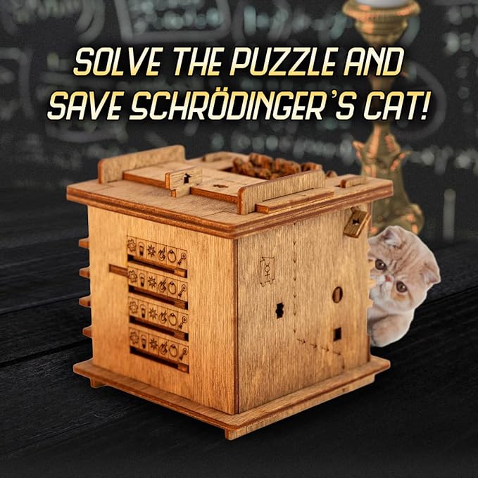 iDventure Cluebox - Schroedingers Cat - Escape Room Game - Puzzle Box - 3D Wooden Puzzle for Adults - Treasure Gift Box - Brain Teaser - Birthday Gift Gadget for Men and Women - Money Box