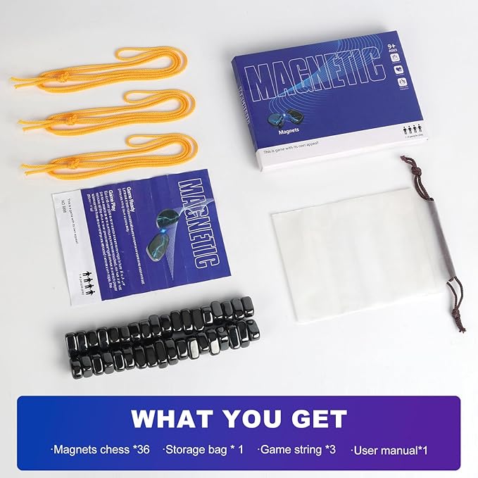 Magnet Game with 3 String, 36 Travel-Stones Magnetic Chess Game for Family & Party & Travel & Camping - Puzzle Strategy Games, Player Games for Kids & Adults (Age 9+)