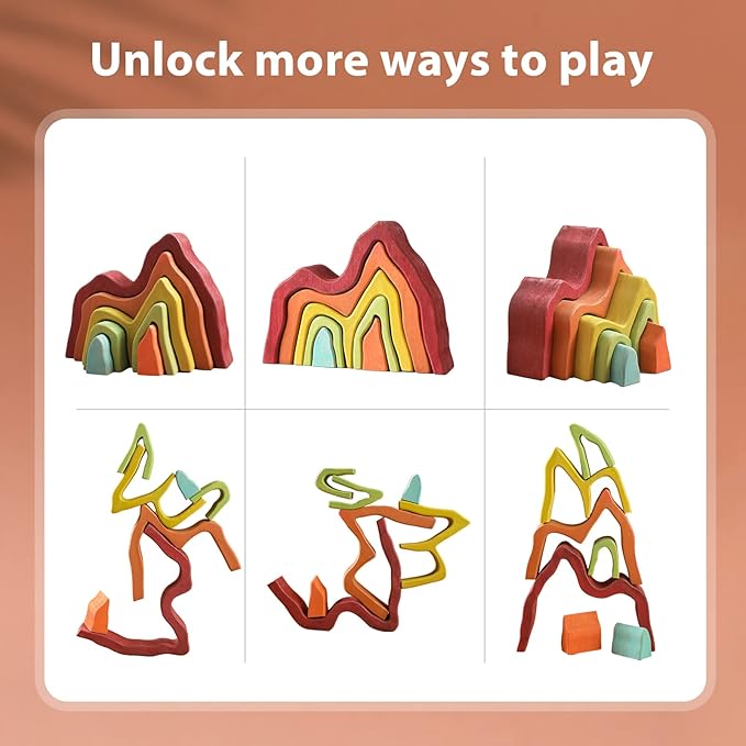 Wooden Rainbow Stacking Toy | House Bulding Block | Montessori Geometry Educational Stacking Game | Learning Educational Toys for Kids Baby Toddler(Volcano)