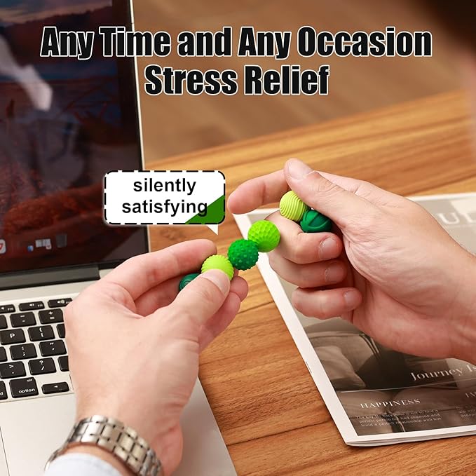 Silicone Magnetic Balls, Fidget Toys, 6-Pack Stress Relief Toys for Adults, Teens, Sensory Toy for Fingers Hands, Quiet Office Desk Toys with Textures, Magnet Fidget Fun Gift (Green)