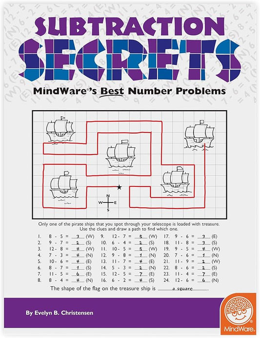 Mindware - Subtraction Game Solve The Math to Find The Treasure Mosaic - for 1st - 3rd Graders Ages 6+