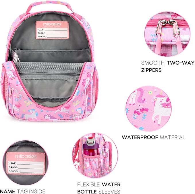 mibasies Girls Backpack 5-8: Lightweight Kids Backpacks for Girls - Girl Bookbag for Elementary School - Flower Unicorn