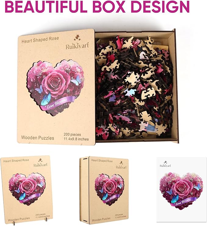 Ruikiyart Wooden Puzzles for Adults,Heart Flower Puzzles 500 Pieces,Unique Shaped Jigsaw Puzzles,Christmas Birthday Gifts for Mom Adults and Kids,Extra Thick 5MM,Fun Challenging,16.9 * 14.7in
