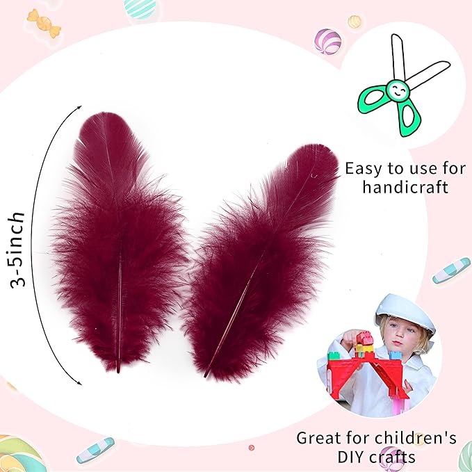 Soarer 300pcs Burgundy Rooster Feathers Bulk - 3-5inch Craft Feathers for Wedding Home Party, Dream Catcher Supplies and DIY Crafts(Burgundy)