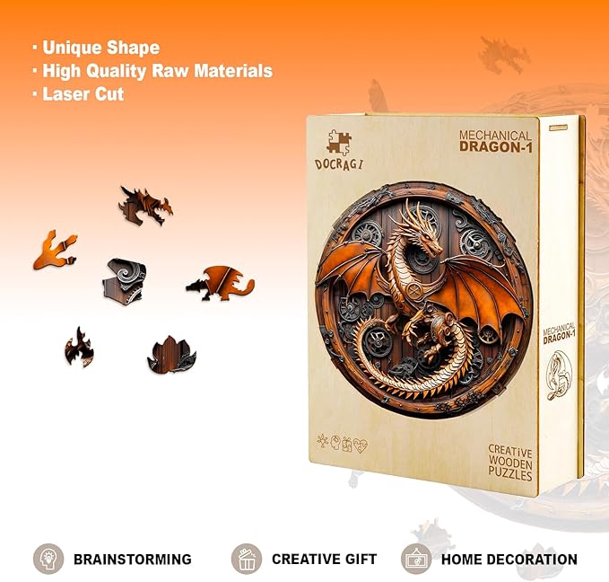Wooden Puzzles for Adults - Mechanical Dragon Wooden Jigsaw Puzzle - Unique Shape 3D Vision Wood Puzzles Adult - Christmas Birthday Gifts for Adults/Friends/Family - 100pcs 8.5 * 8.4in