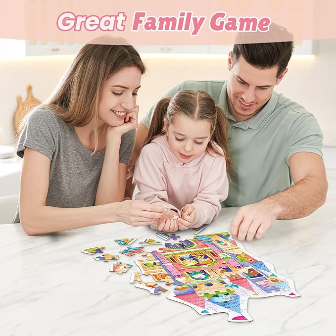 ELX 60 Piece Castle Jigsaw Puzzle for Kids 3+, Large Floor Puzzle for Preschool Learning with Storage Bag, Educational Toy Gift Birthday and Christmas for Boys Girls