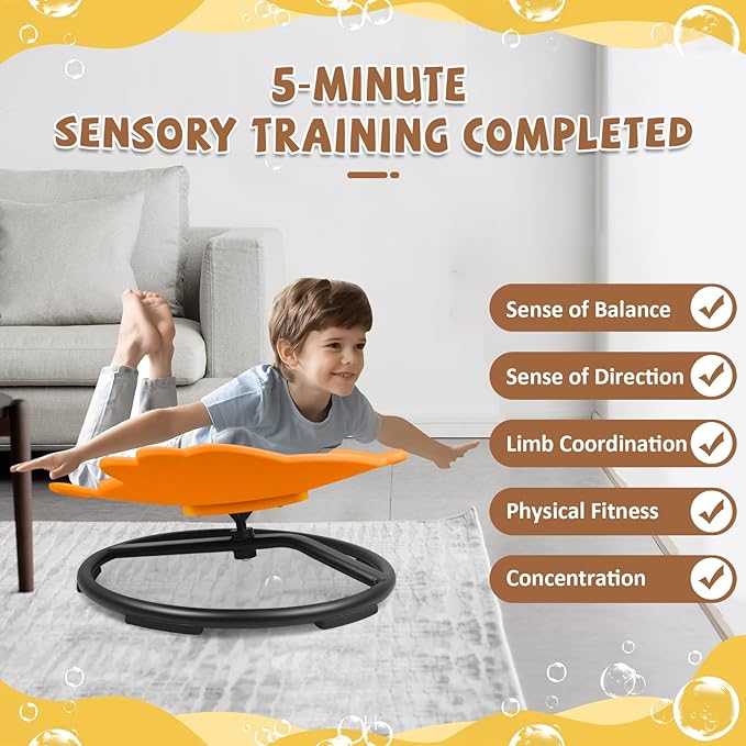 Zhenx Spinning Chair for Autistic Kids, Fish Shape Kids Sensory Swivel Chair, Sensory Spinner Seat for Toddlers with Autism & ADHD Children, Sit and Spin Training Body Coordination (Orange)