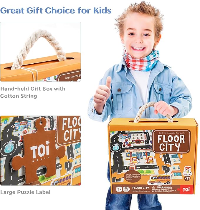 TOI Gaint Floor Puzzle for Kids Ages 3 and Up, 2x3 Feet City Floor Puzzles for Toddlers 3-5, Extra Large Preschool Learning Jigsaw Puzzles for Boys and Girls