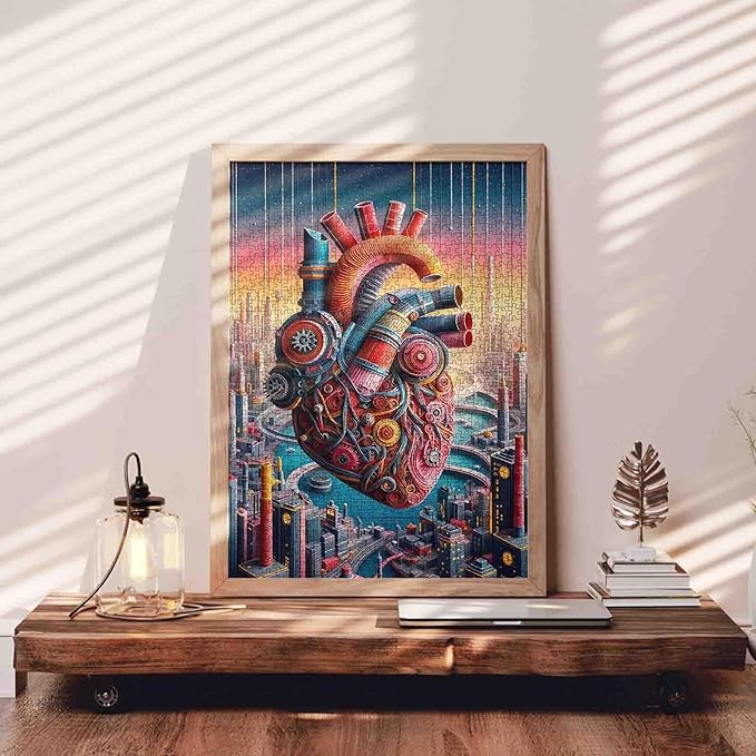 Steampunk Style Heart 1000 Piece Jigsaw Puzzles for Adult Mechanical Human Organ Painting Jigsaw Puzzle Heart Anatomy 1000 Pieces Puzzles Game Wall Decor Body Organ DIY Craft Puzzle Art Biology Gift