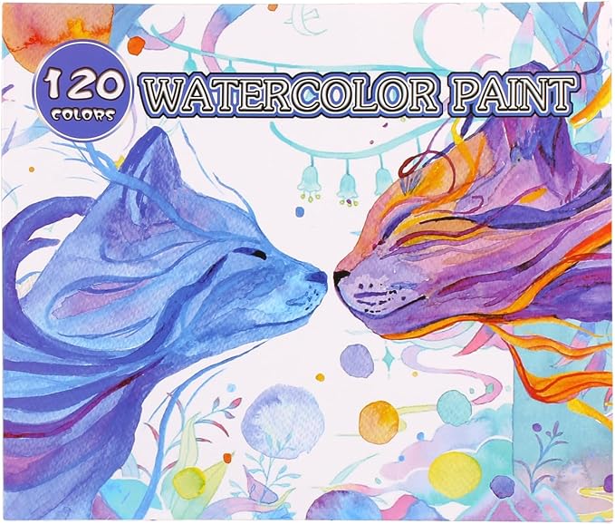 Gunsamg Watercolor Paint Set 120 Colors with Palette in Portable Box – Includes 12 Fluorescent, 15 Macron, 33 Metallic Colors – Watercolor Set for Kids, Adults, Beginners & Professional Artists, Travel Art Supplies Kit