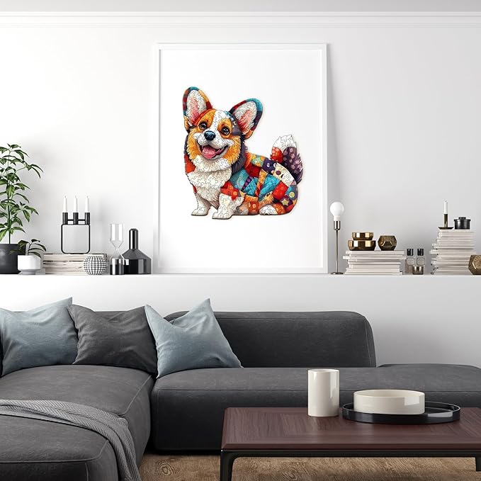 Wooden Puzzles for Adults, Wooden Jigsaw Puzzles for Adults Kids, Wood Puzzles Adult-Patchwork Corgi Unique Shaped Corgi Puzzle, Creative Birthday Gifts for Friends Family Game (13.4 * 12.2in 265pcs)
