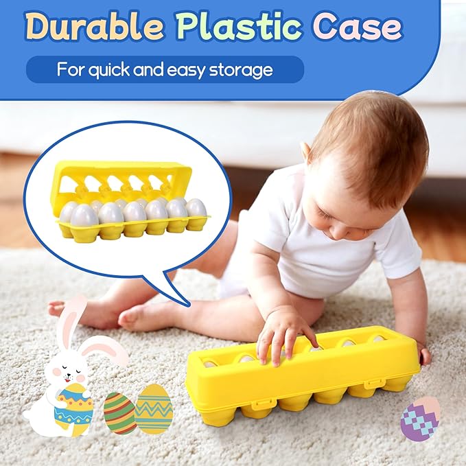 Tinabless Matching Eggs Toys 12 pcs Set Color & Shape Recoginition Sorter Puzzle for Toddlers, Christmas Easter Travel Game Early Learning Educational Gift for Year Old Kids