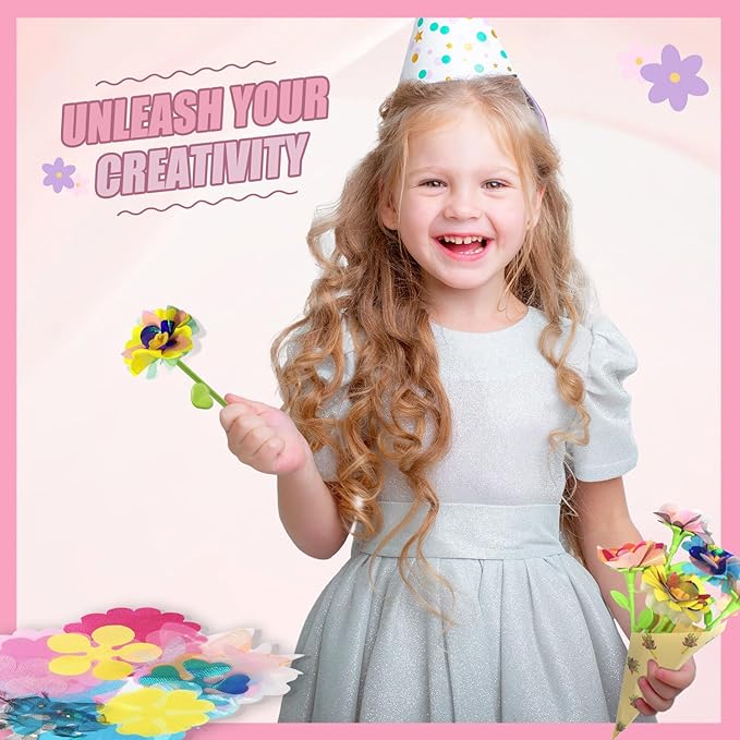 Yaozyety DIY Flower Bouquets Toys, Craft Kits Toys for Kids - Fabric Flower Crafts, Making Arts & Crafts Activity Kit for Girls Ages 4 5 6 7 8, Preschool Learning, Birthday Gift for Girl