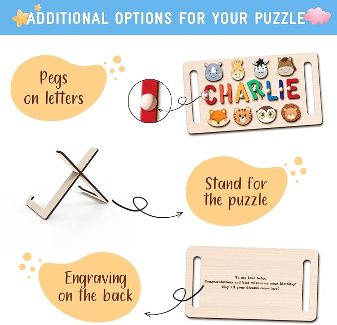 Newly Upgraded Personalized Name Puzzle for Kids, Custom Name Puzzle Personalized Baby Gifts 1st Birthday for Boys Girls Montessori Toys Nursery Decor Toddler Educational Toys