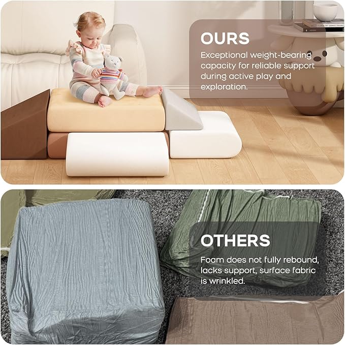 BanaSuper 7-Piece Kids Climbing Foam Blocks Playset - Foldable Convertible Climber into Sofa & Play Couch for Toddlers - Soft Climbing Foam Toys for Creative Boys & Girls