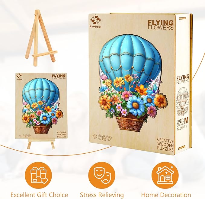 Wooden Puzzles for Adults, Wooden Jigsaw Puzzles for Adults, Flying Flowers Unique Shaped Wood Puzzles Adult, Creative Birthday Gifts for Friends Family Game, Home Decor (12.8 * 9.3in 200pcs)
