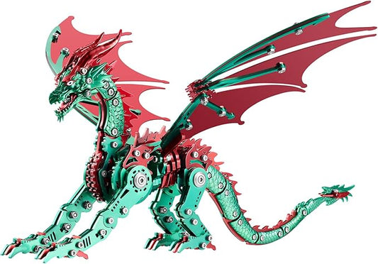 3D Puzzles for Adults,Metal Dragon Puzzle Building Set,Collectible Mechanical Engineering Crafts for Home Office Decoration & Gift(Red-Green