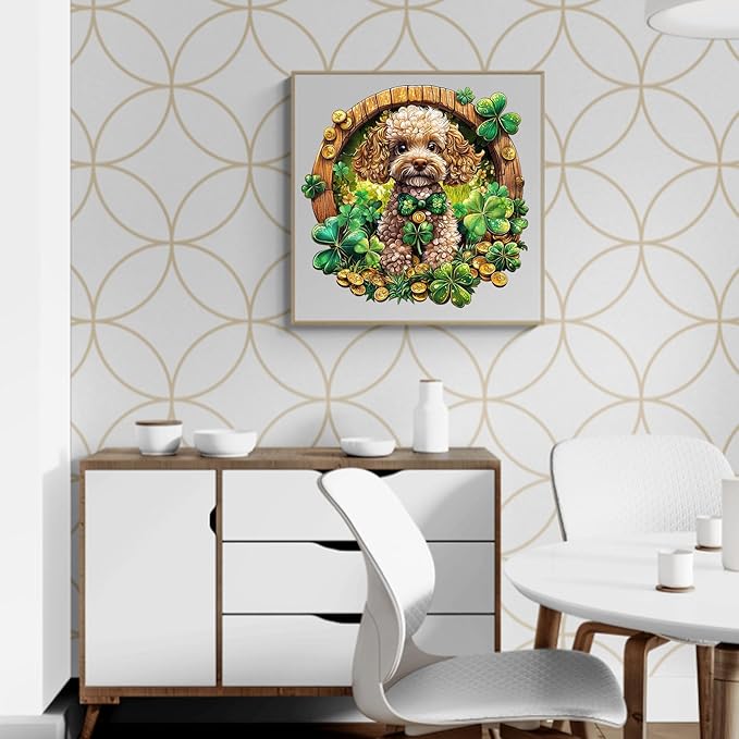 Wooden Puzzle 100PCS Ragdoll and Butterfly Unique Shape Advanced Wood Puzzle for Adults,Holiday Birthday Gift,Craft kit (Cute Irish Poodle, Large)