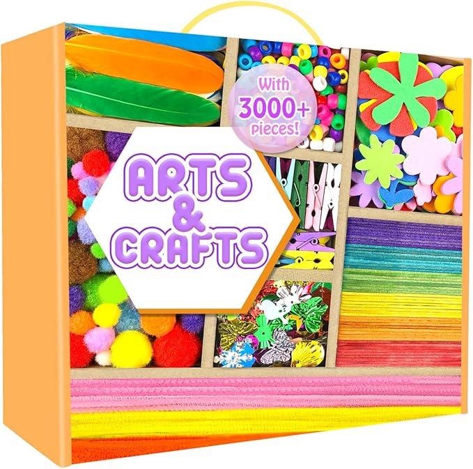 Arts and Crafts Supplies for Kids - 3000Pcs Craft Kit with Pipe Cleaners Crafts for Kids All in Art Crafting Box DIY School Supplies Materials Set Toys Gifts for Girls Boys Age 4 5 6 7 8 9 10 11 & 12