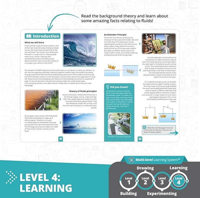 Engino STEAM Labs, How Hydraulics Work, STEAM Kit for Ages 8+, Construction Toys, STEM Project for Girls & Boys, Learning & Education Toys, Engineering Kit (4 Models)