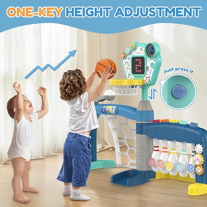 Toddler Sports Toys, 5-in-1 Toddler Basketball Hoop Soccer Bowling Baseball Golf Activity Center, 1 2 3 Year Old Boys Girls Toy, Toys for Toddlers & Baby