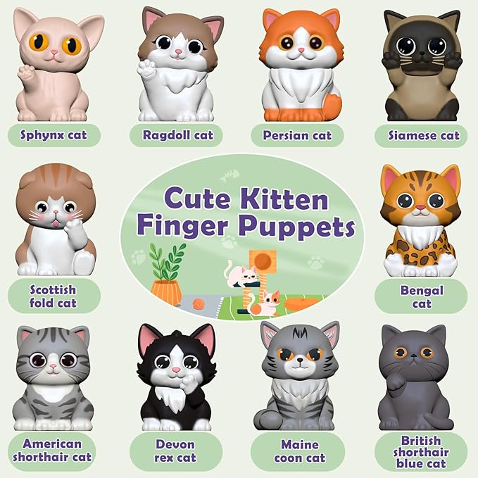 Learning Toys for 1 2 3 Year Old Boys Girls, 20 Pcs Cat Toys for Toddlers 1-3, Kitten Finger Puppet Games, Counting Matching Sorting Motor Educational Playset, Gifts for Baby Toddlers Age 12-18 Months
