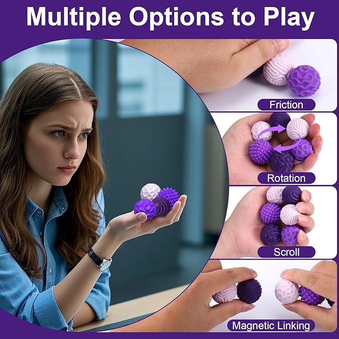 BUSOHA Silicone Magnetic Fidget Balls - 6 Pack New Grade Fidget Toys Stress Balls for Adults Sensory Stone Travel Toys for Calming,Autism and ADHD,Gifts for Kids Girls Boys Teens